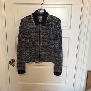 St John Collection Black White Jacket Sweater Sz 12 Vintage USA